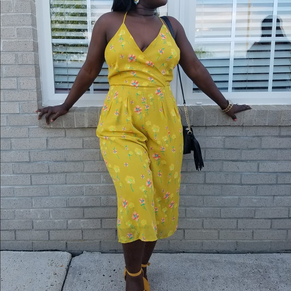 Yellow with green flower jumpsuit